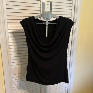 IMAN Black Sleeveless Draped Blouse